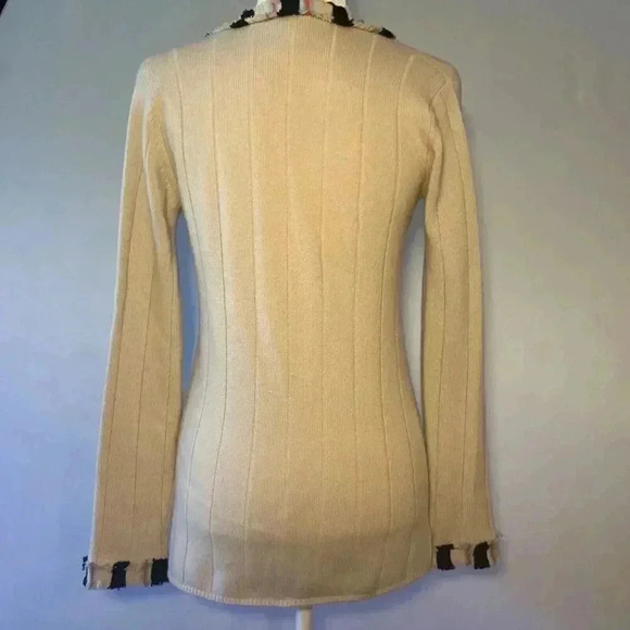CHANEL Cashmere Cardigan 36 Small S Long Sweater Fringe Striped Front 2 Pockets - Picture 3 of 11